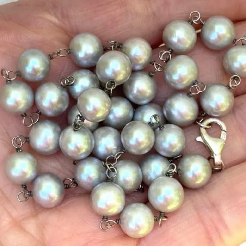 Ips Imperial Pearl Authentic Gray Pearls Sterling Silver Necklace 17"